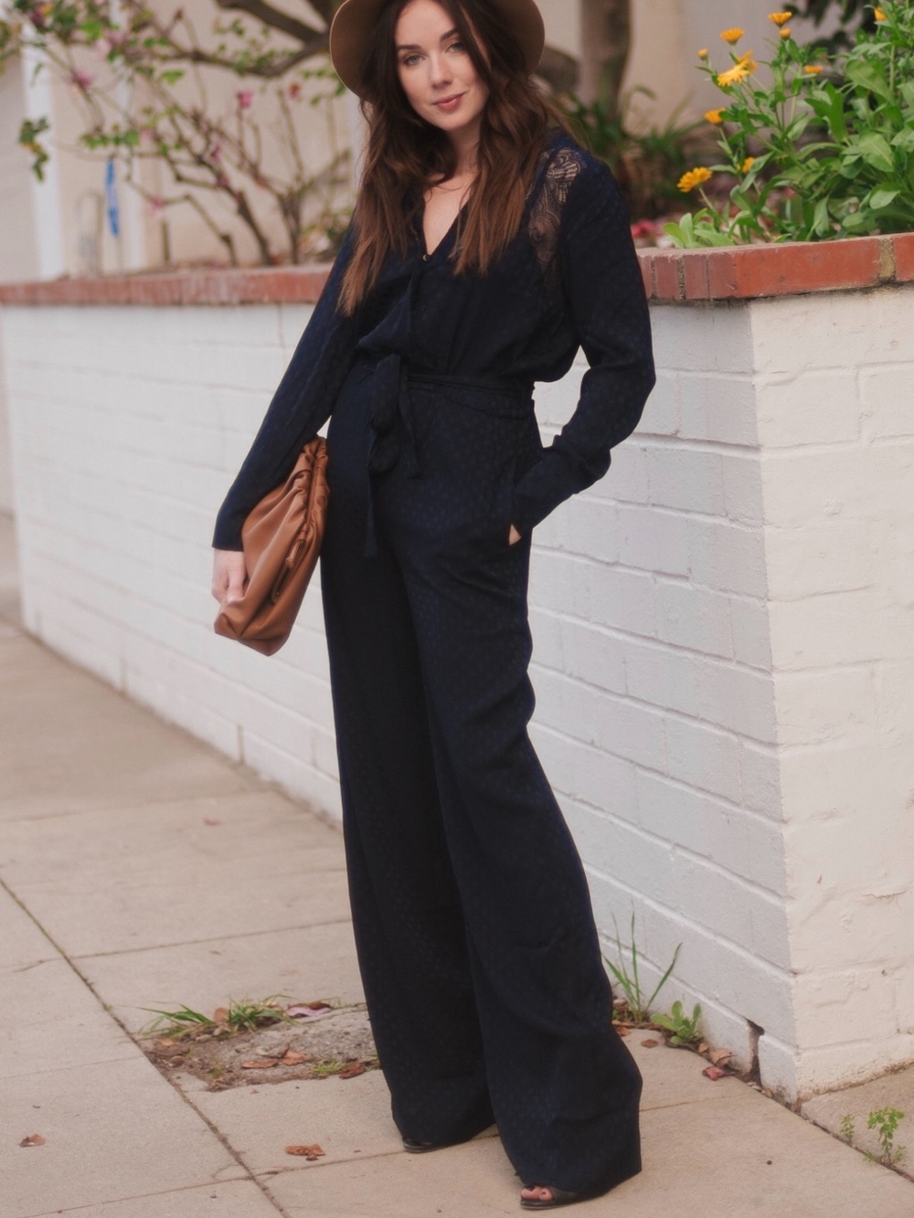 Current Air Navy Blue Dot Print Lace Jumpsuit